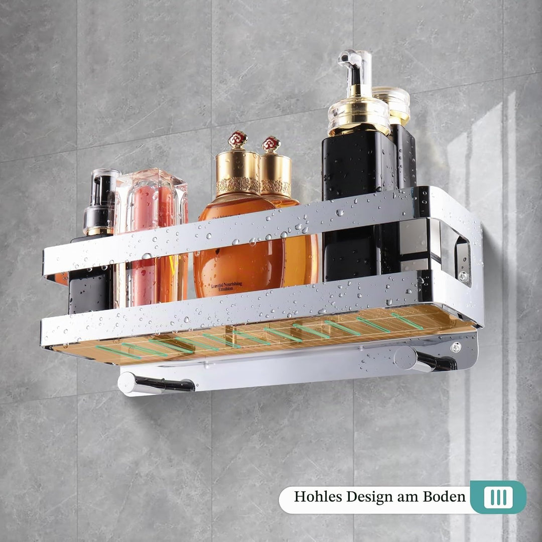 Duschablage Edelstahl Badezimmer Organizer, Duschregal mit Haken für Shampoo und Duschgel (Silber) (