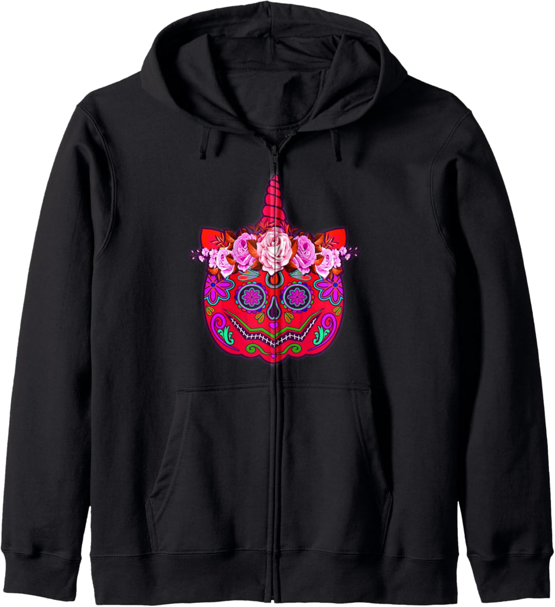 Día de los Muertos Red Unicorn Pumpkin Girls Women's Gift Kapuzenjacke