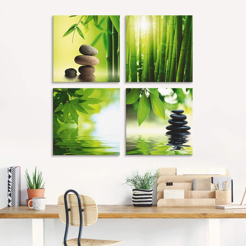 ARTland Glasbilder Wandbild Glas Bild Set 4 teilig je 20x20 cm Quadratisch Asien Wellness Zen Spa St