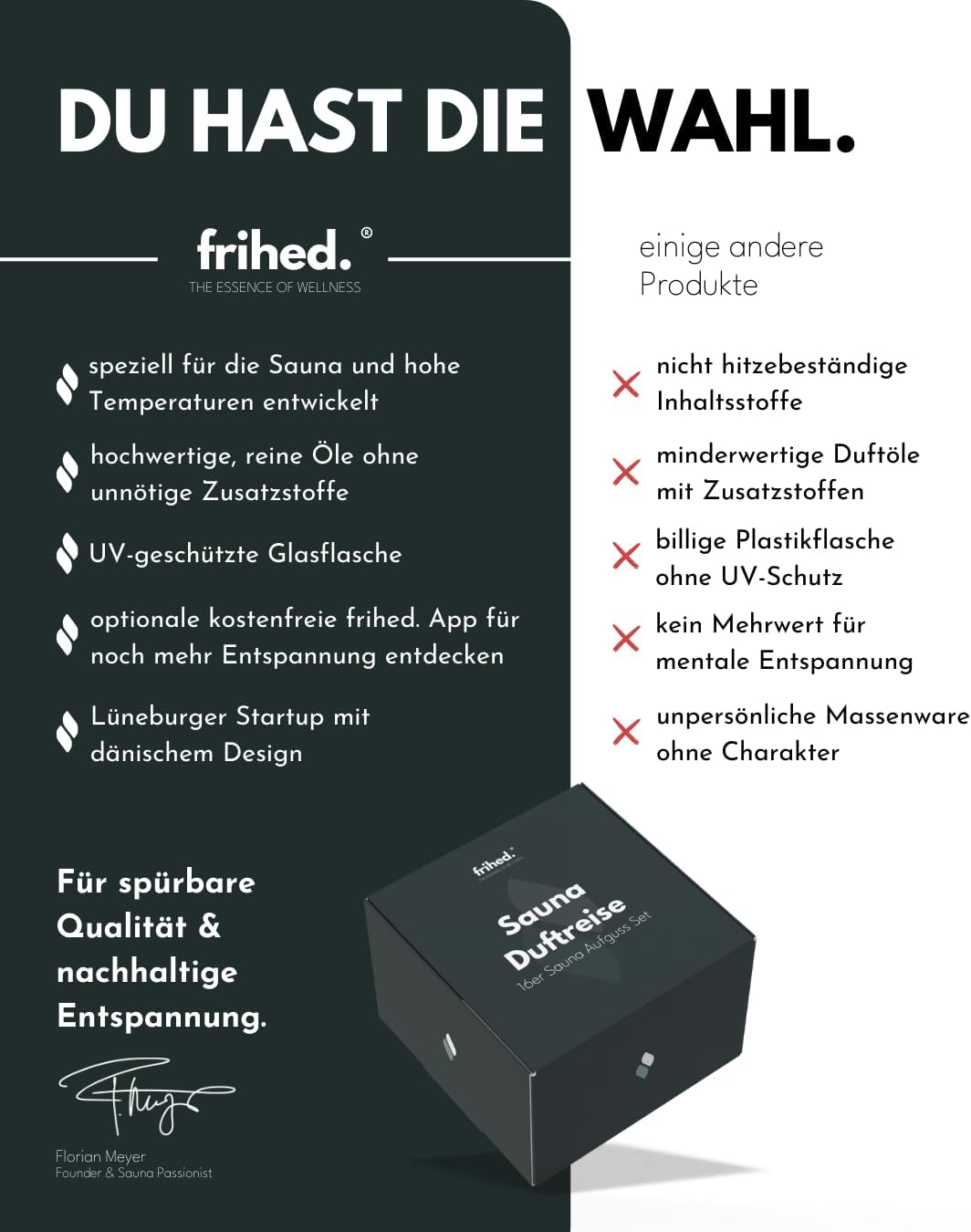 frihed.® Saunaaufguss Duftreise Probierpaket - Hochkonzentrierte Öle - 16x verschiedene Düfte - Gesc
