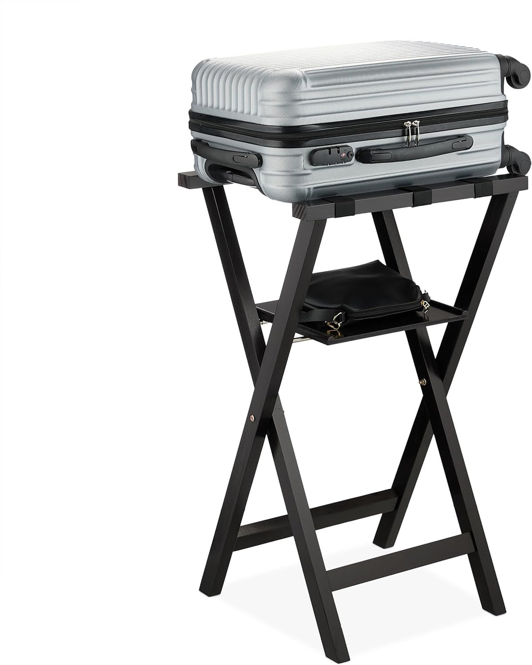 Relaxdays Kofferständer, klappbar, Kiefernholz, HxBxT: 81 x 46 x 43 cm, Gepäckständer mit Ablagefläc