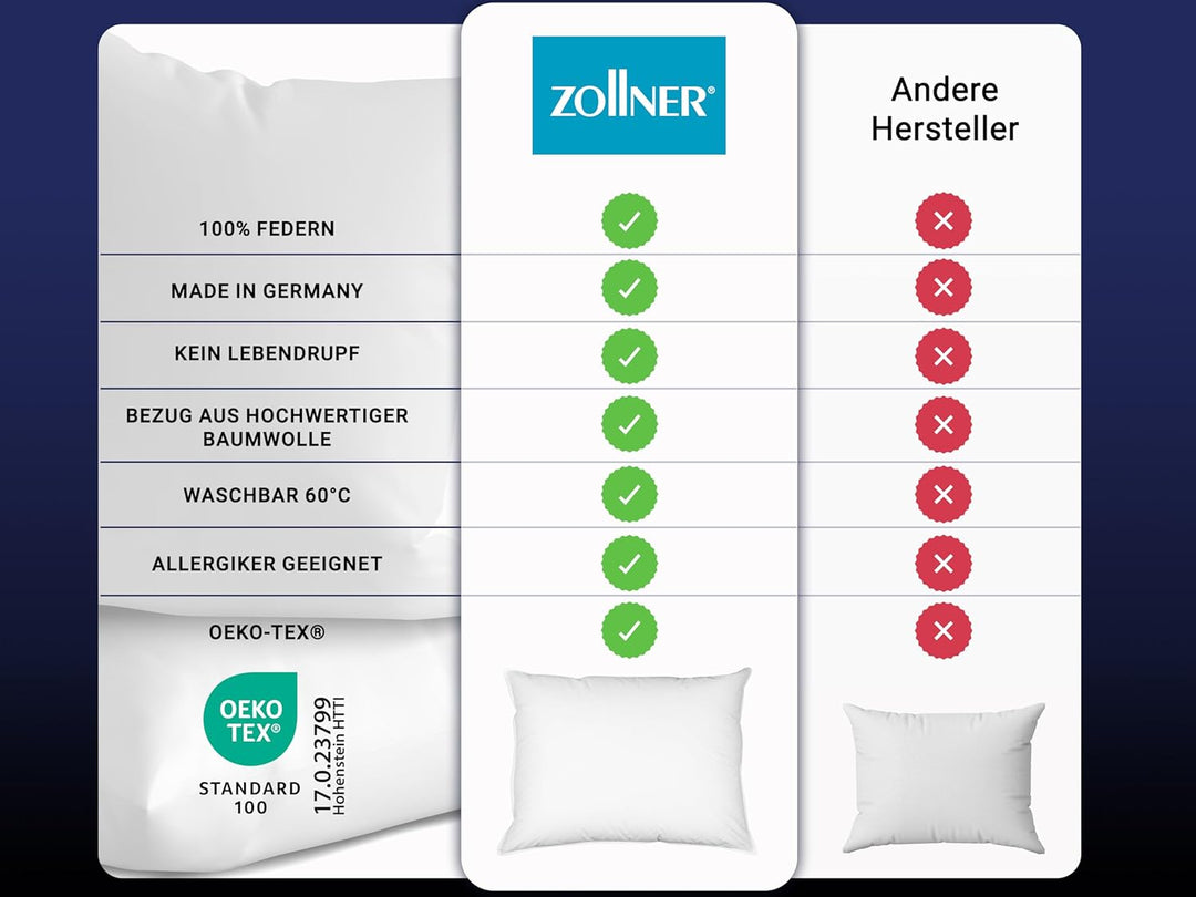 ZOLLNER Federkissen, Kopfkissen, in Hotelqualität, 60x80 cm, Baumwolle, weiss 60 x 80 cm, 60 x 80 cm