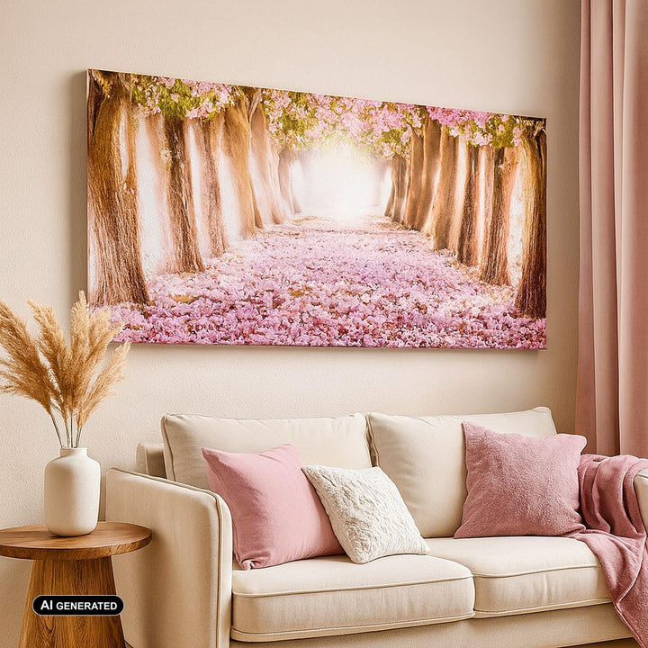 Panorama Bilder auf Leinwand 100x40cm Leinwandbild Baum Blumen Kirsche Natur Gross Wanddeko Bild Sch
