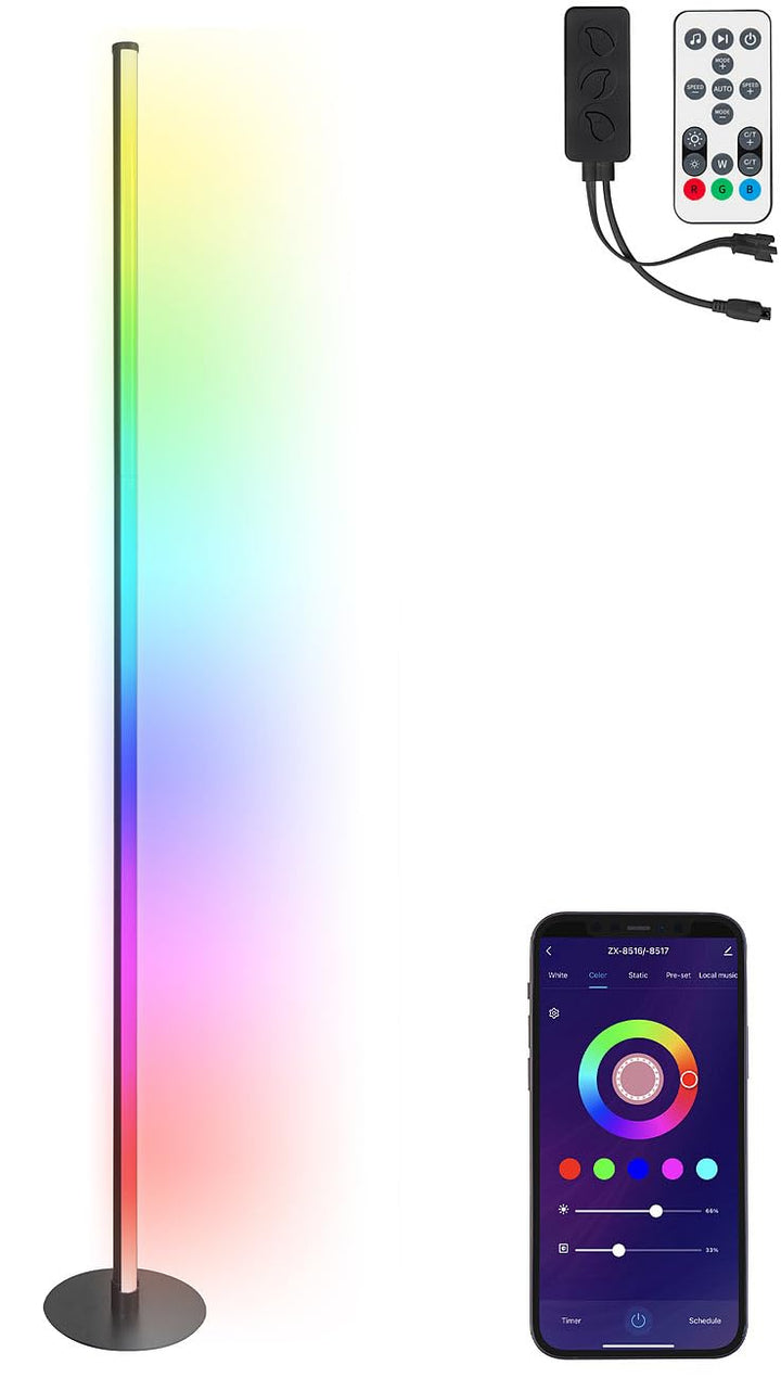 Luminea Home Control Stableuchte: WLAN-Steh-/Eck-Leuchte, RGB-IC-LEDs, 12W, dimmbar, App, 155cm, sch