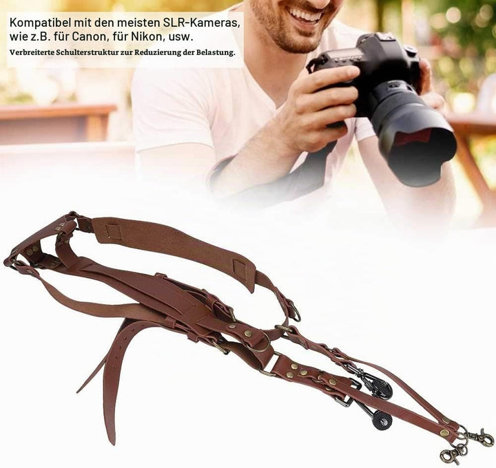 Haofy Kameragurt für 2 Kameras, Doppelter Schultergurt aus Leder, Fotozubehör für DSLR-Kameras(Schul