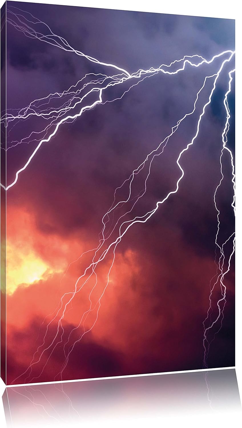 Blitze und Gewitter, Format: 100x70 auf Leinwand, XXL riesige Bilder fertig gerahmt mit Keilrahmen,
