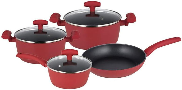 Michelino 7-TLG. Kochtopf-Set indutkonsfähiges Topfset mit Glasdeckeln rot, Rot