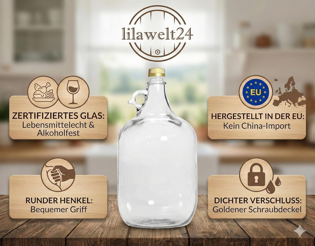 lilawelt24 6 x 5L GLASBALLON Weinballon GÄRBALLON GLASFLASCHE Flasche Gallone Leere Glasflasche zum