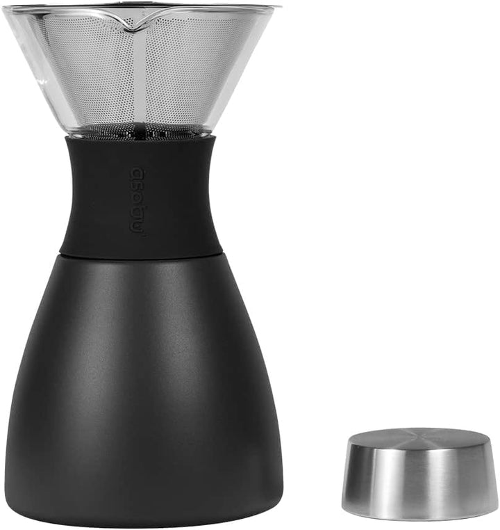 asobu Kaffeekocher, isoliert, ca. 90 ml, Schwarz Doppelwandiges Vakuum, Edelstahlfilter, hält bis zu