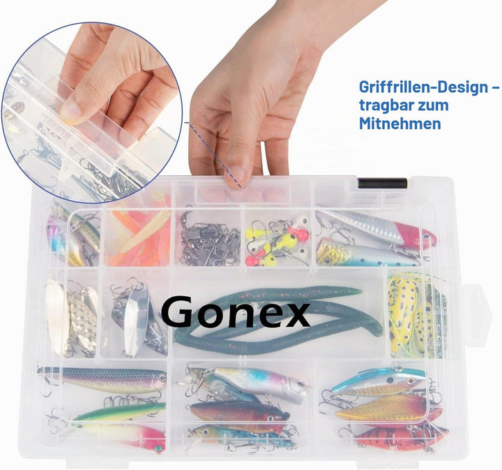 Gonex Köderboxen Angeln, Tackle Boxes 3/4 Stück, Transparente Kunststoff Angelbox mit Verstellbaren