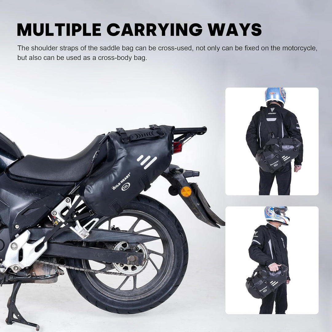 WILD HEART Motorrad Satteltaschen Wasserdicht 24L(12L*2) Motorrad Seitentaschen Packtaschen Kofferra