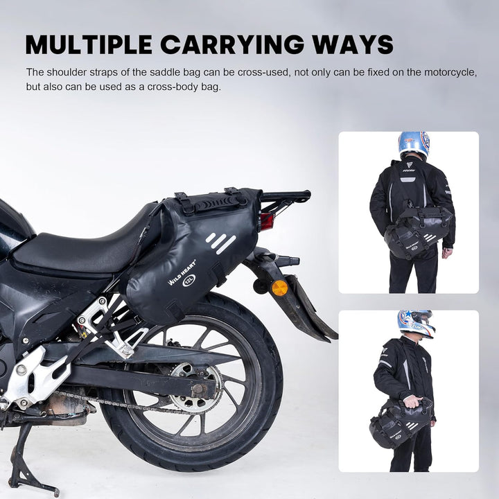 WILD HEART Motorrad Satteltaschen Wasserdicht 24L(12L*2) Motorrad Seitentaschen Packtaschen Kofferra