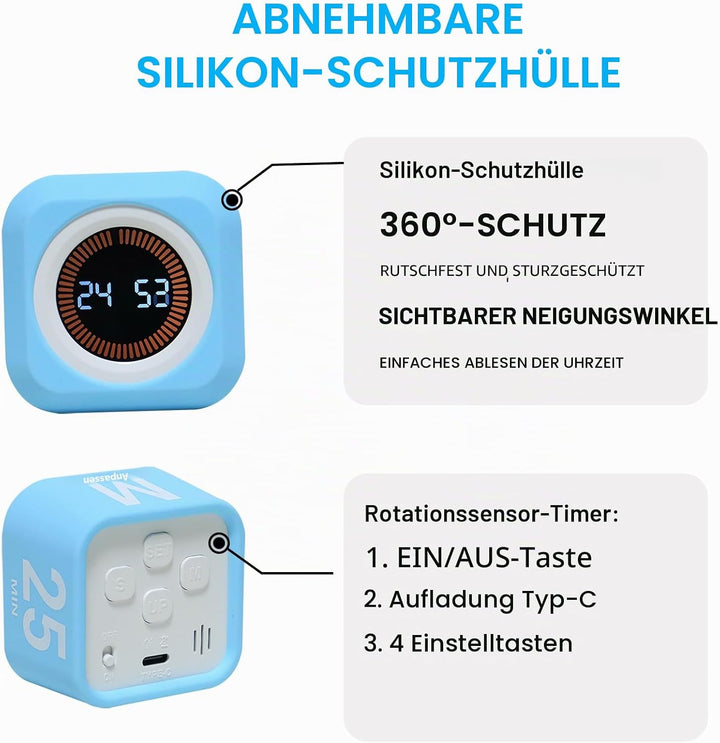 Drehbarer Würfel, visueller Timer, 5, 25, 10, 50 Minuten voreingestellt + benutzerdefinierter Countd