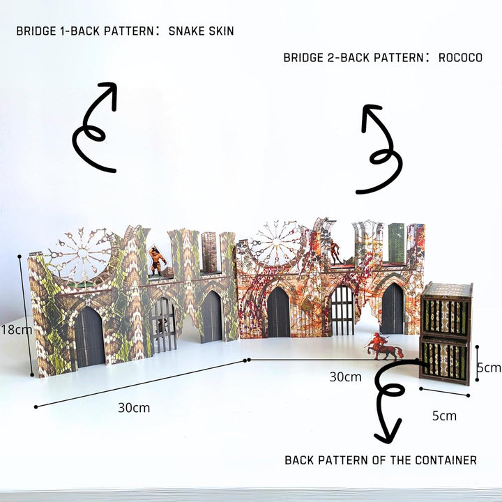Epic 2 Ruined Building Church Bridges Terrain Set for WH40K, DND, Pathfinder, 28mm Miniatures - Modu