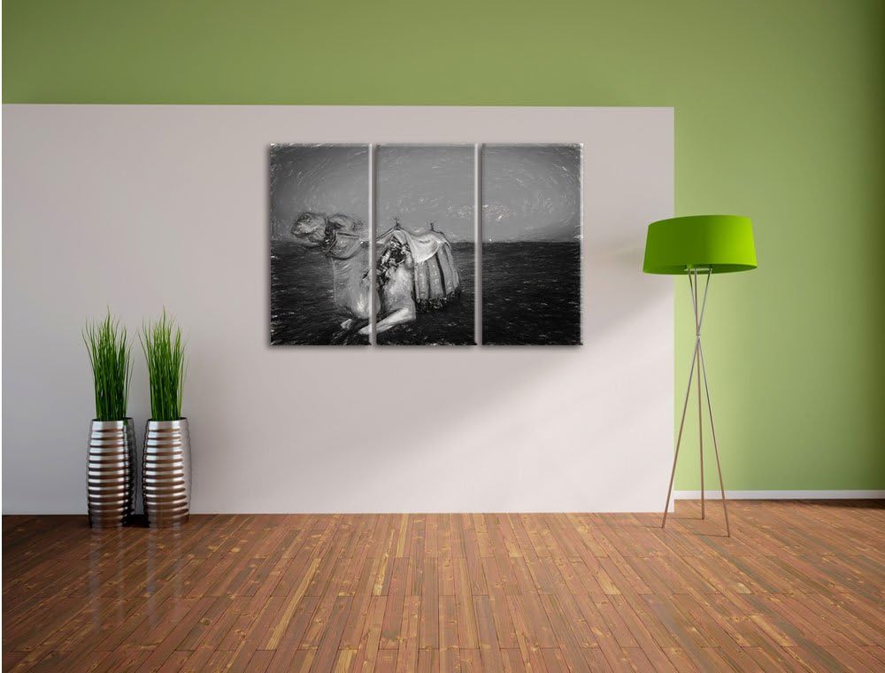Pixxprint Kamel bei Sonnenuntergang in Ägypten Kunst Kohle Effekt 3-Teiler Leinwandbild 120x80 Bild