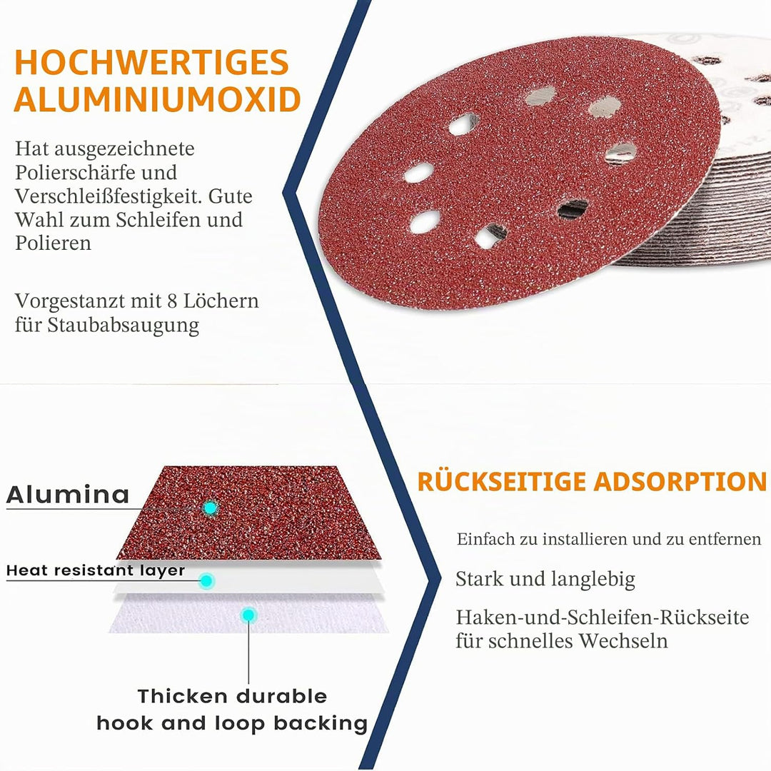 STEBRUAM 105 Stück Schleifpapier 125mm Klett, Profi 125 Schleifscheiben Rund 8 Loch für Exzenterschl