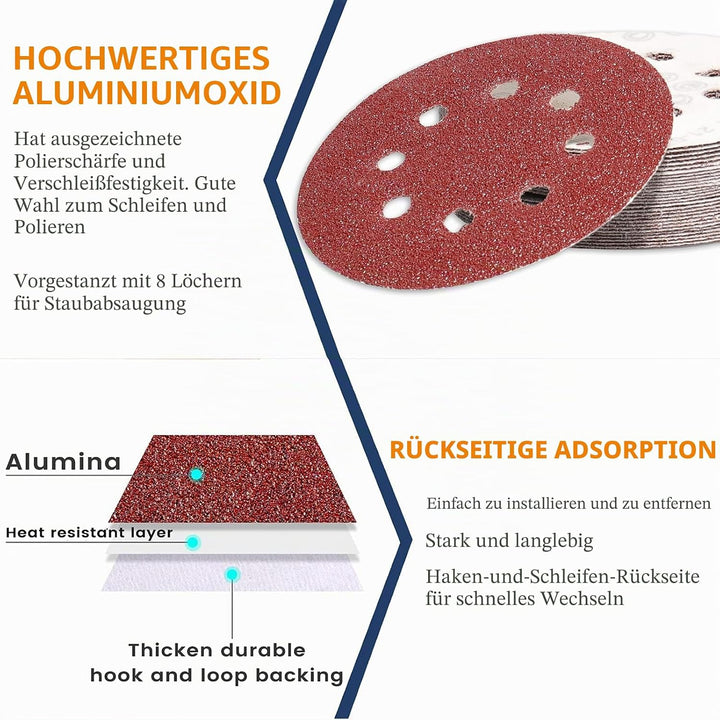 STEBRUAM 105 Stück Schleifpapier 125mm Klett, Profi 125 Schleifscheiben Rund 8 Loch für Exzenterschl