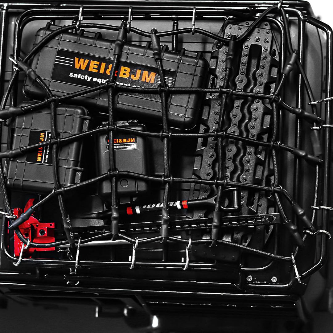 RC Crawler Zubehör, 1/10 Truck Dachträger Rc Zubehör Set 9 in 1 Tankaufbewahrungsbox, Gepäcknetz, Sc