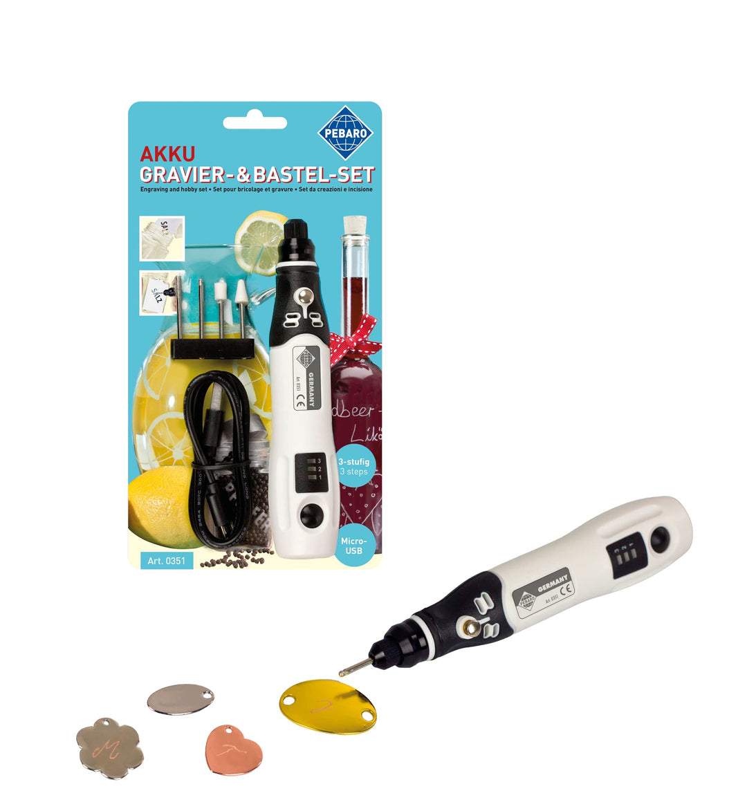 Pebaro 0351 Akku Gravierset: Graviergerät kabellos USB, 2 keramische Schleifstifte, 2 diamantierte S