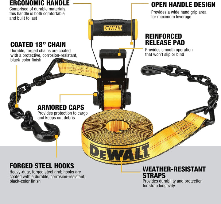 DEWALT DXBC10000C Spanngurt mit Ratsche, 45,7 cm Kette und Stahlhaken, 1,5 kg sichere Arbeitslast, 4