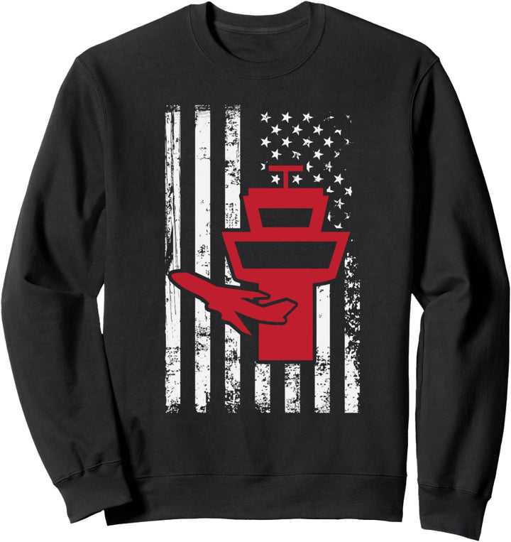 Air Traffic Controller USA America Flag Distressed Vintage Sweatshirt