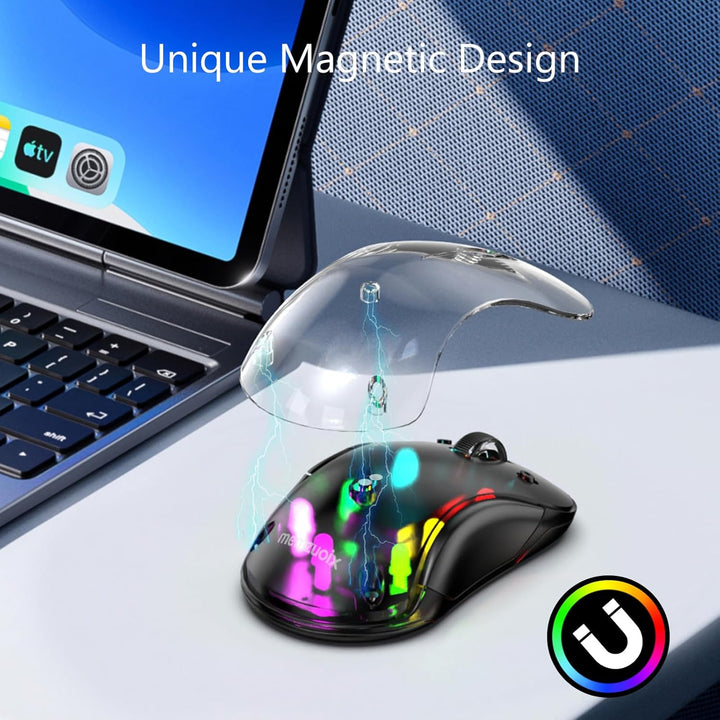 memzuoix LED Kabellose Maus – Wiederaufladbare 2.4G Optische Maus mit Magnetischer Abdeckung, Sanfte