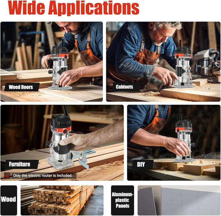 Kantenfräse, Professional 800W Elektrische Oberfräse Fräsmaschine Electric Hand Trimmer 1/4" für Hol