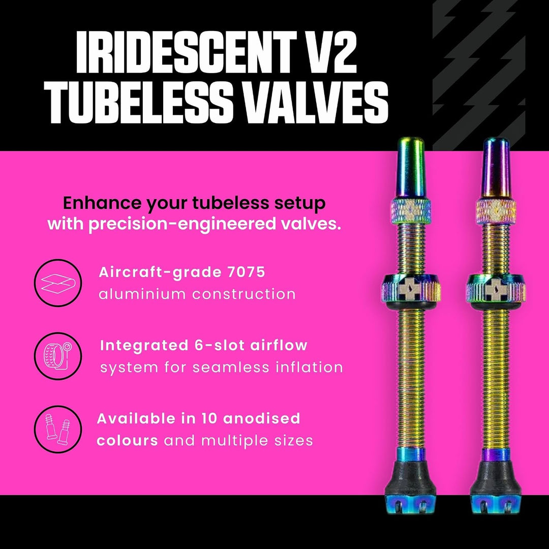 Muc-Off Unisex-Erwachsene V2 Presta Tubeless Ventile, Regenbogenfarbige, 60mm Regenbogenfarbige 60mm
