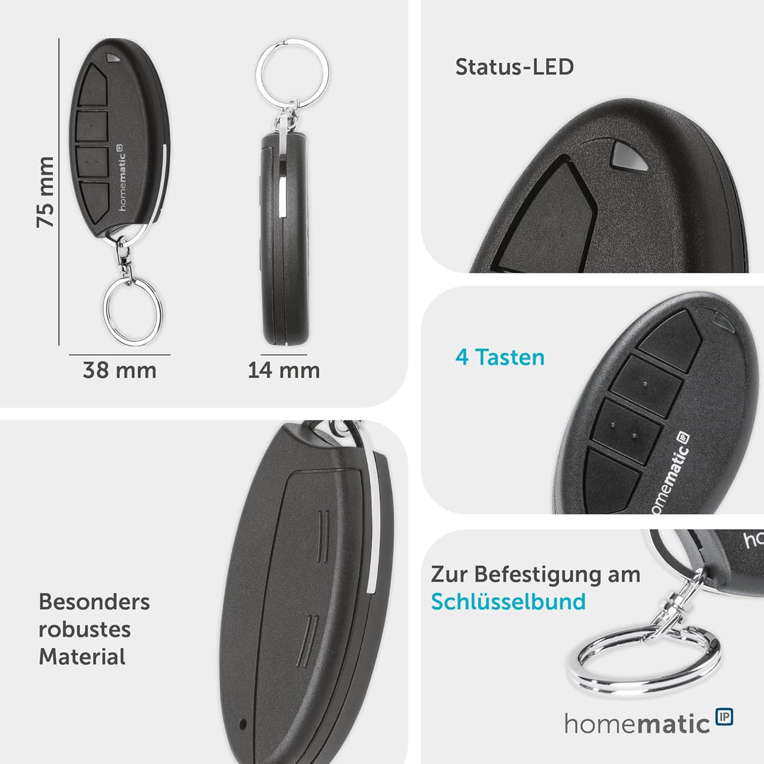 Homematic IP Smart Home Schlüsselbundfernbedienung – 4 Tasten, Zubehör für Ihr Homematic IP Smart Ho