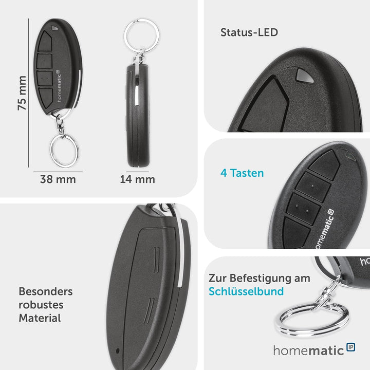 Homematic IP Smart Home Schlüsselbundfernbedienung – 4 Tasten, Zubehör für Ihr Homematic IP Smart Ho