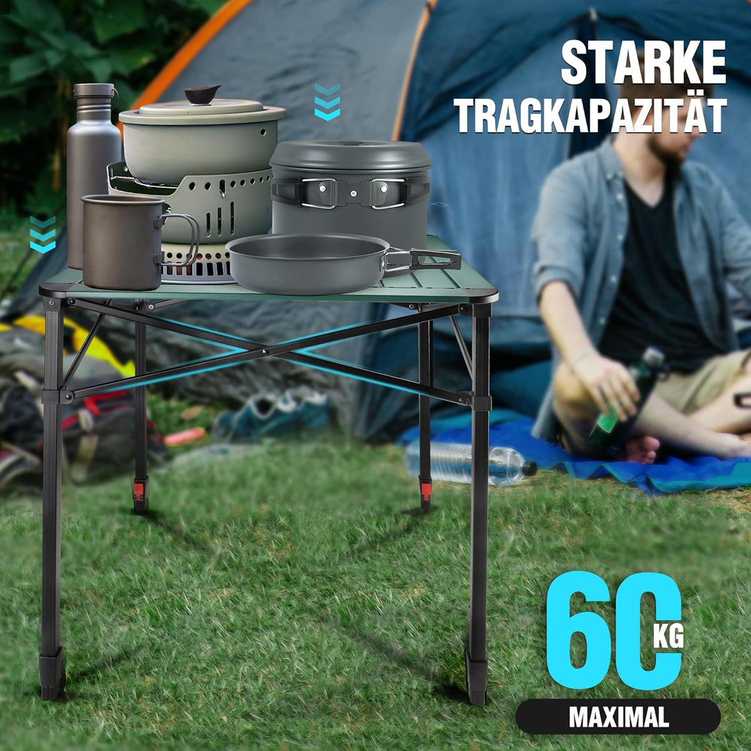 VILLEY Aluminium Klapptisch mit Tragetasche, klappbarer Campingtisch aus Alu, Faltbarer Balkontisch,