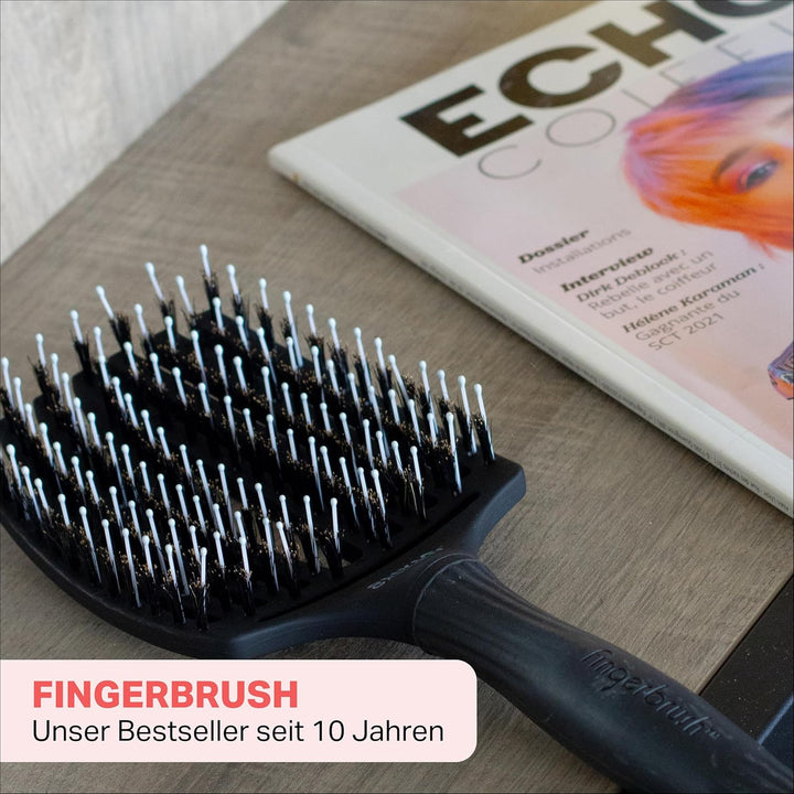 Olivia Garden Fingerbrush Care Iconic - Large - Schwarz - Detangler Bürste mit Wildschweinborsten &