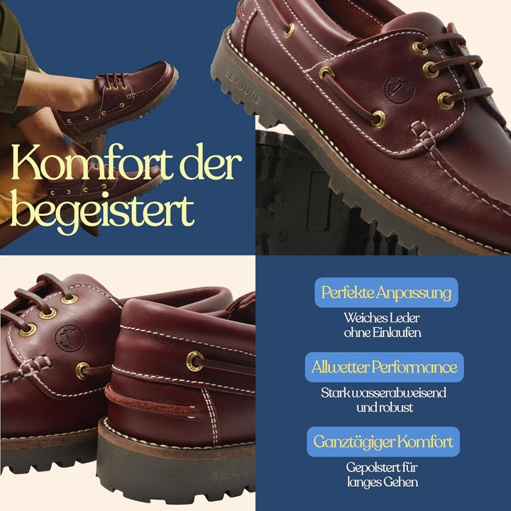 Seajure Herren Bootsschuhe Oran Bordeaux Leder 41 EU Bordeaux, 41 EU Bordeaux