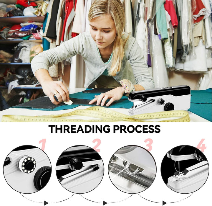 Handnähmaschine für Anfänger, Mini Tragbare Elektrische Nähmaschine für Schnellnähen Notfall Nähen D