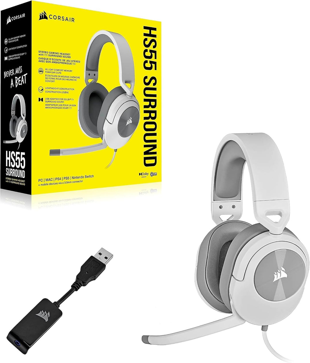 Corsair HS55 Surround Leichtes Kabelgebundenes Multiplattform-Gaming-Headset - Dolby 7.1 Surround So