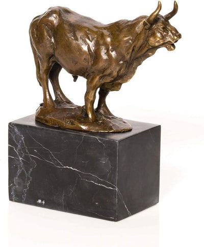 aubaho BRONZESKULPTUR STIER BULLE Bull Bronze MARMOR Figur SKULPTUR BRONZEFIGUR