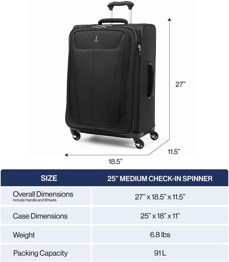 Travelpro Maxlite 5 Spinner-Koffer, erweiterbar, 63,5 cm, Schwarz, Checked-Medium 25-Inch, Maxlite 5