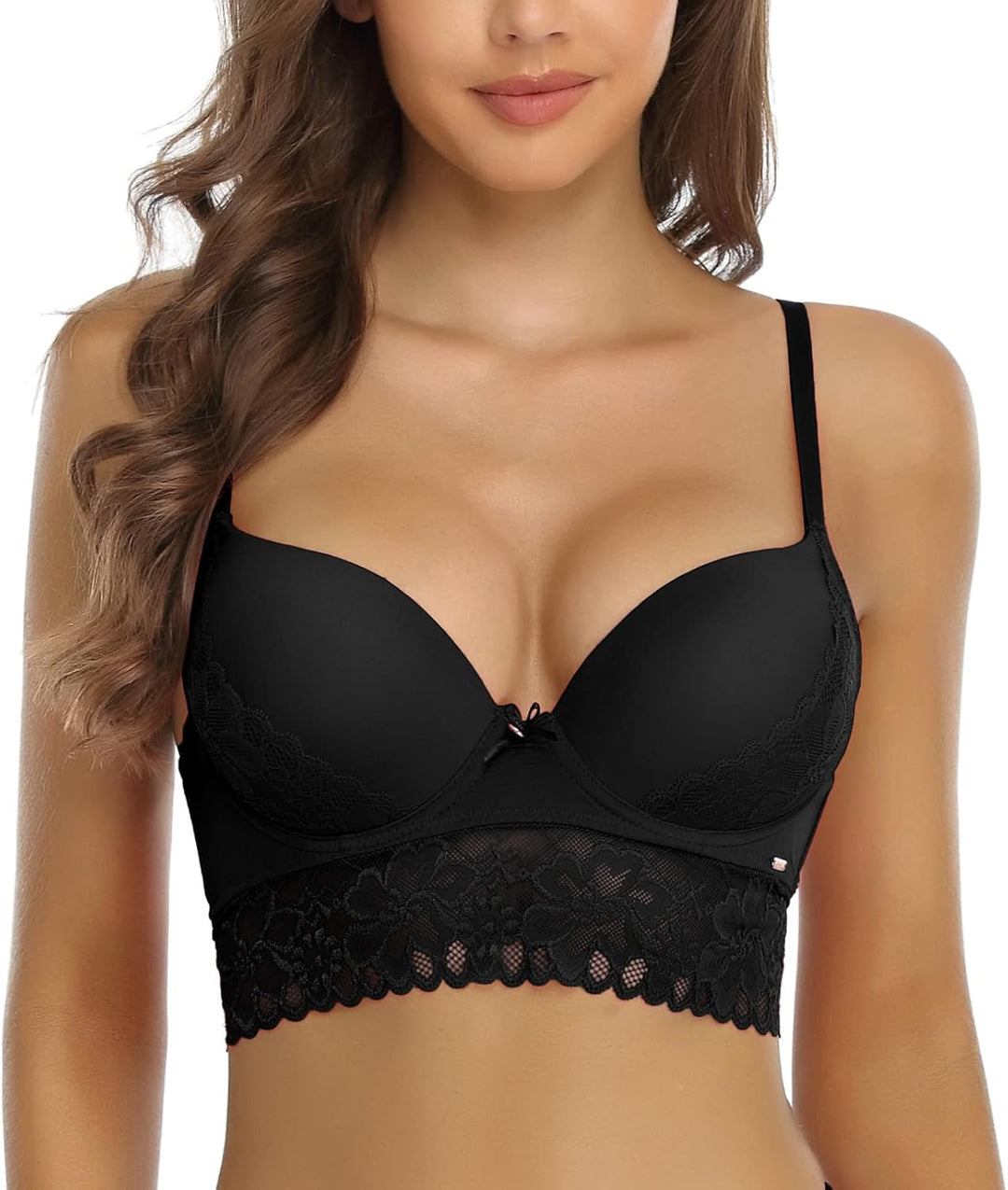 SHEKINI BH Damen mit Bügel Push Up BH mit Blumen Spitzen Schalen Bügel-BH T-Shirt Nahtloser BHS Sexy