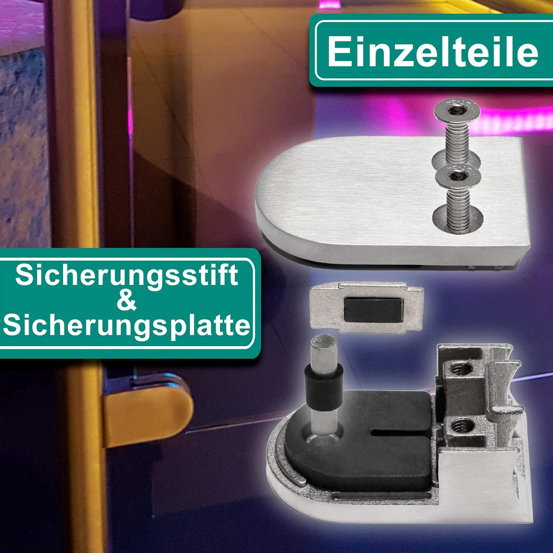 PRIOstahl Glashalter 4 Stück Glasklemme Klemmhalter Glashalter mit Sicherungsplatte + Sicherungsstif