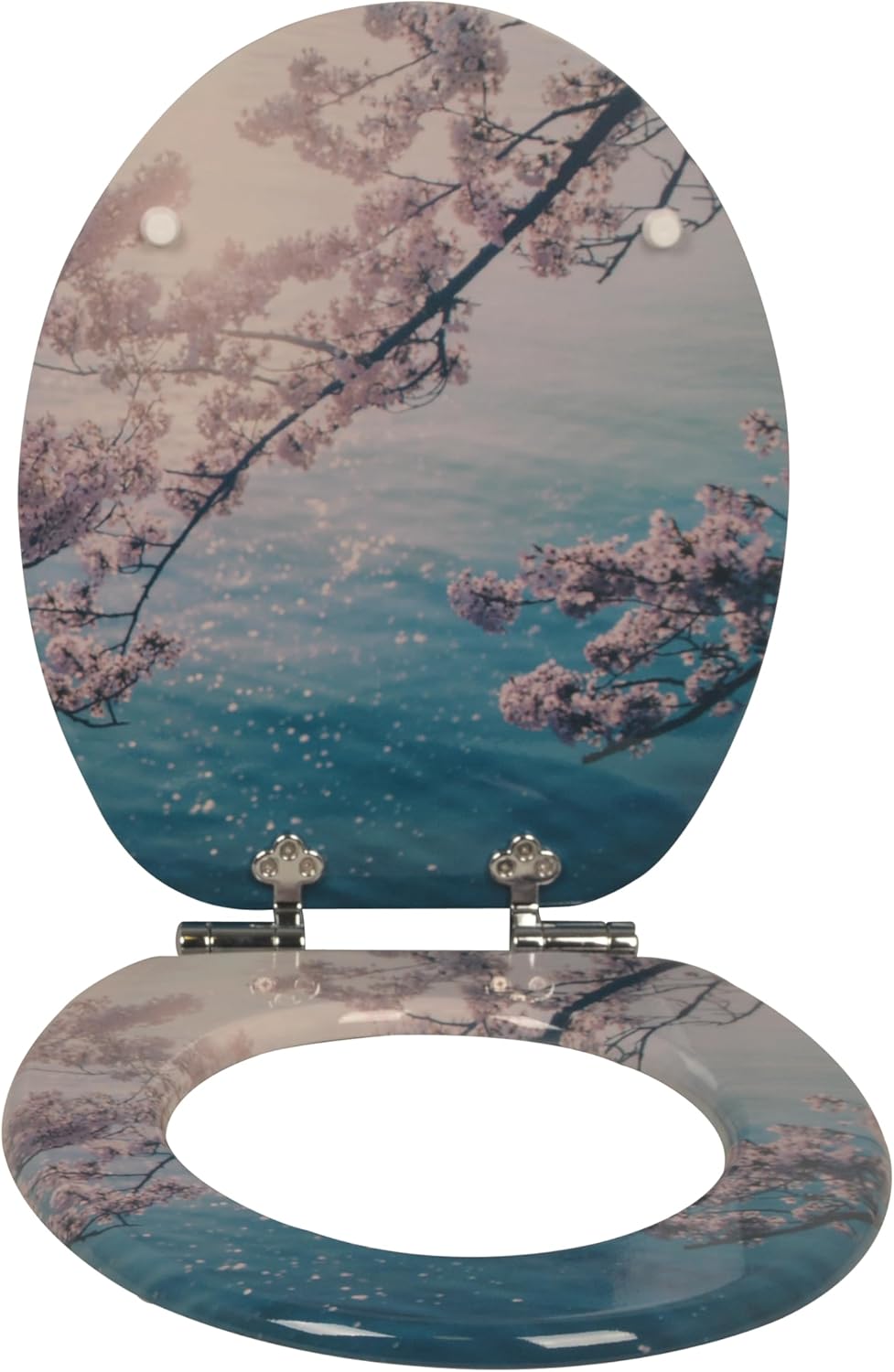 sanicomfort WC Sitz Cherry Blossom, MDF Holzkern, mit Absenkautomatik, Toilettensitz mit Klodecken,