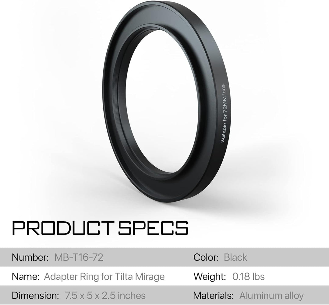 TILTA Step Up Objektivadapterring 72 mm für Tilta Mirage Matte Box Kamera Objektiv Filter Adapter Ri