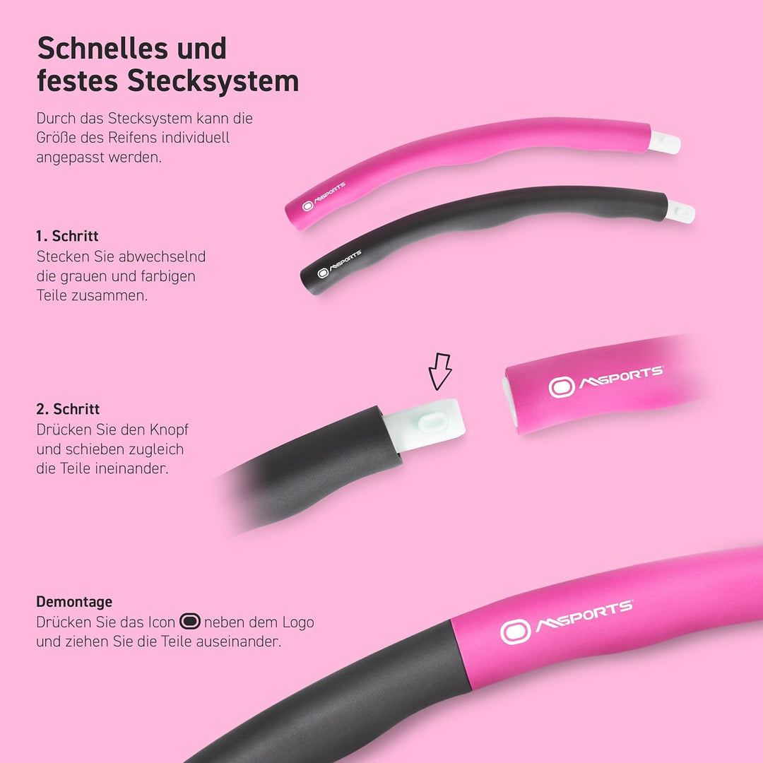 MSPORTS Hula Hoop Reifen Premium mit Schaumstoff und grössenverstellbar, Fitness Hula Hoop zur Gewic