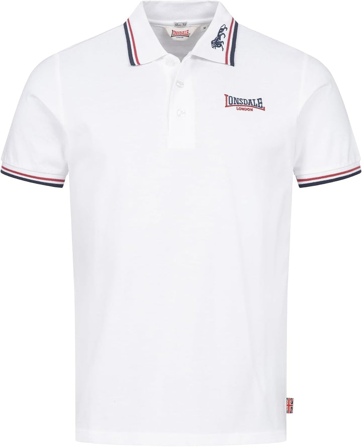 Lonsdale Herren kurzarm Polohemd Lion, White/Dark Red/Navy
