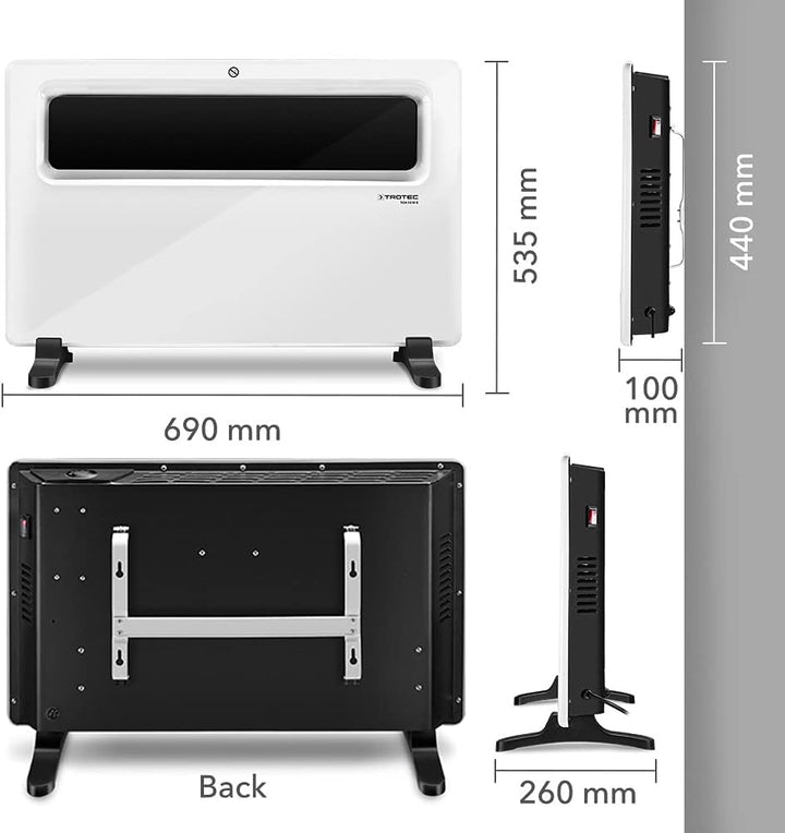 TROTEC Konvektor Heizung TCH 1510 E – Heizleistung 1500 W – Elektroheizung, Wandmontage möglich 1.50