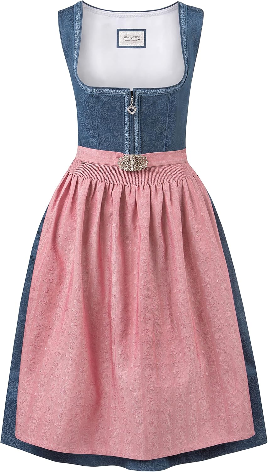 Stockerpoint Damen Dirndl Roseline Kleid für besondere Anlässe (ohne Bluse) 36 Blau-altrosa, 36 Blau