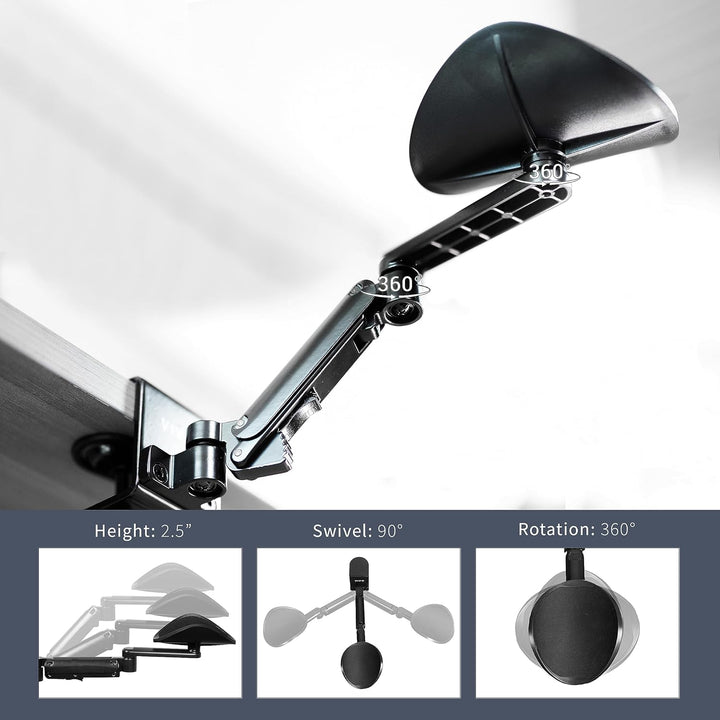 VIVO Universal Clamp-on Armlehne, Schreibtischwiege, drehbares Ellenbogenkissen, oberhalb des Tische