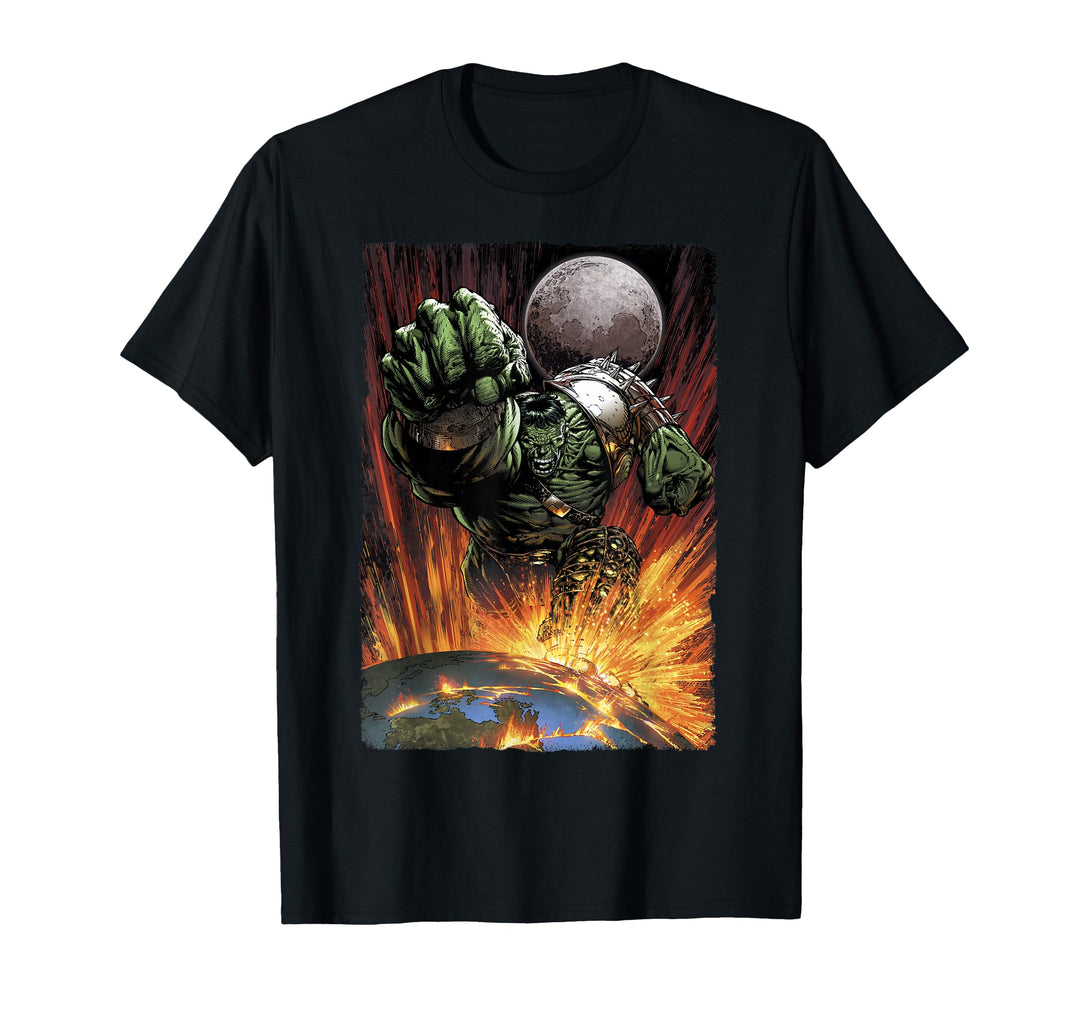 Mens Marvel Hulk Planet Smash Space Fist Graphic T-Shirt 2XL Kelly Green
