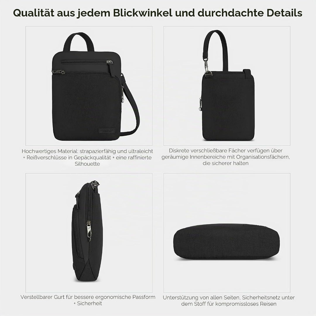 Travelon Unisex Diebstahlschutz Metro Small Crossbody Umhängetasche 9.75 x 10.75 x 2 Schwarz, 9.75 x