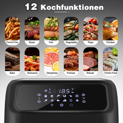 LLIVEKIT Heissluftfritteuse Heissluft-Backofen 12L, Mini-Backofen 1800W mit 6 Zubehör & Rezeptbuch,