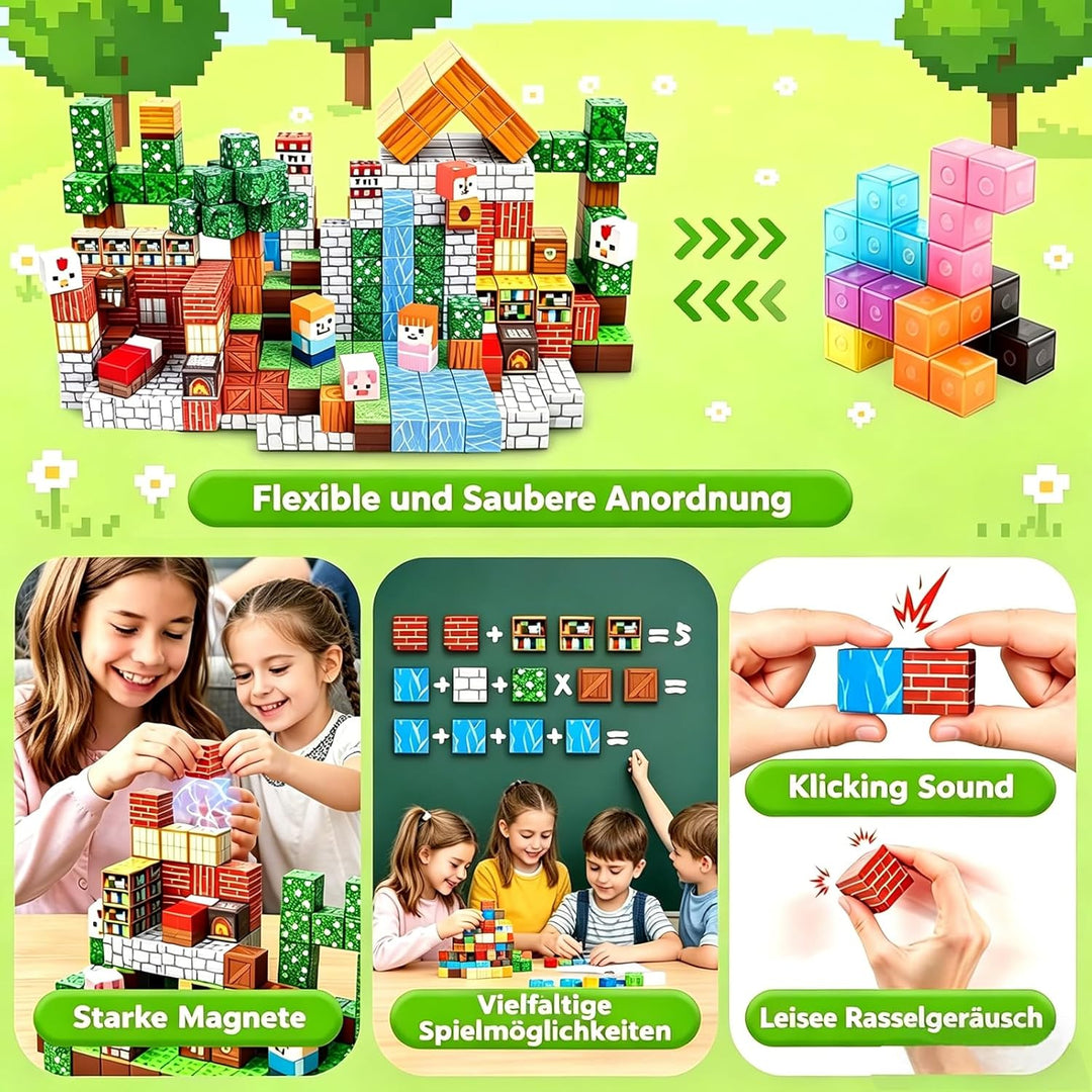 Magnetische Bausteine Blöcke 150 Stück,Magnetbausteine Magnetspielzeug Magneten Kinder Magnetische B